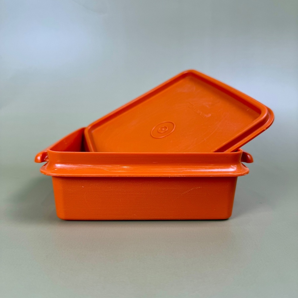Vintage Tupperware Orange Square Container | Classic Mid-Century Kitchen - Picture 5 of 16
